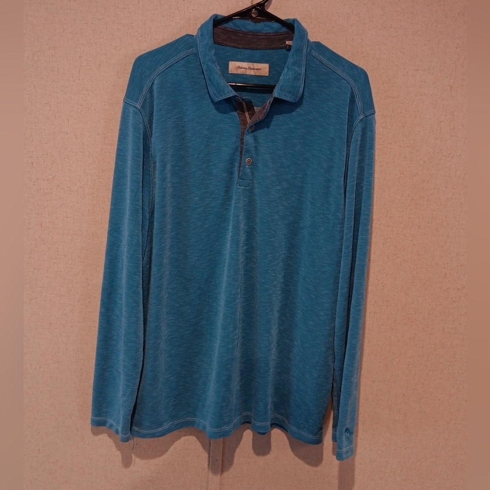 Tommy Bahama Shirt Mens XLarge Blue Polo Long Sleeve